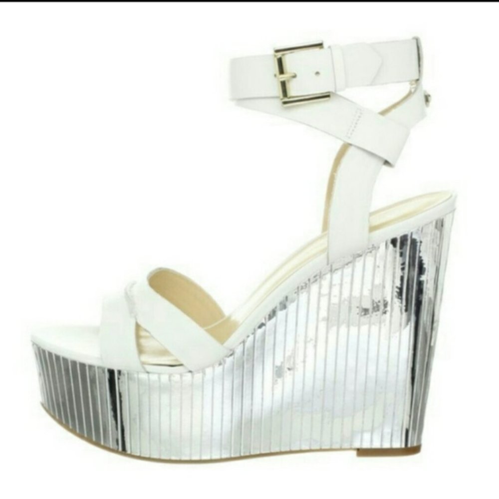 Enzo Angiolini Zamaz Mirrored Wedges Size 7.5 White - Picture 1 of 6